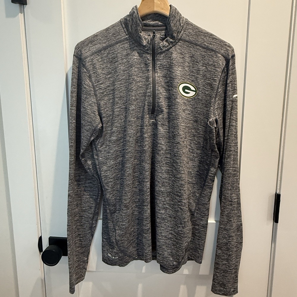 Nike Dri Fit NFL‎ Green Bay Packers Gray Lightweight 1/4 Zip Size MED